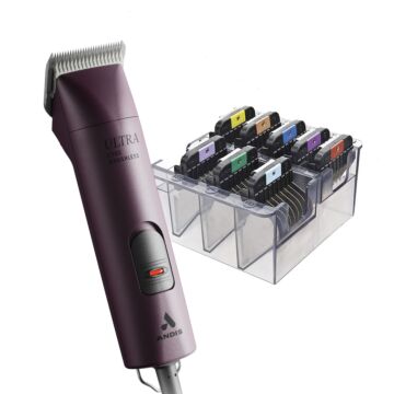 Andis UltraEdge AGC Super 2-Speed Brushless Clipper - Burgundy & Wahl Comb Guides