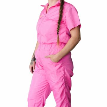 Pewtner Pewtsuit Womens Dog Grooming Jumpsuit Short Sleeve Pink
